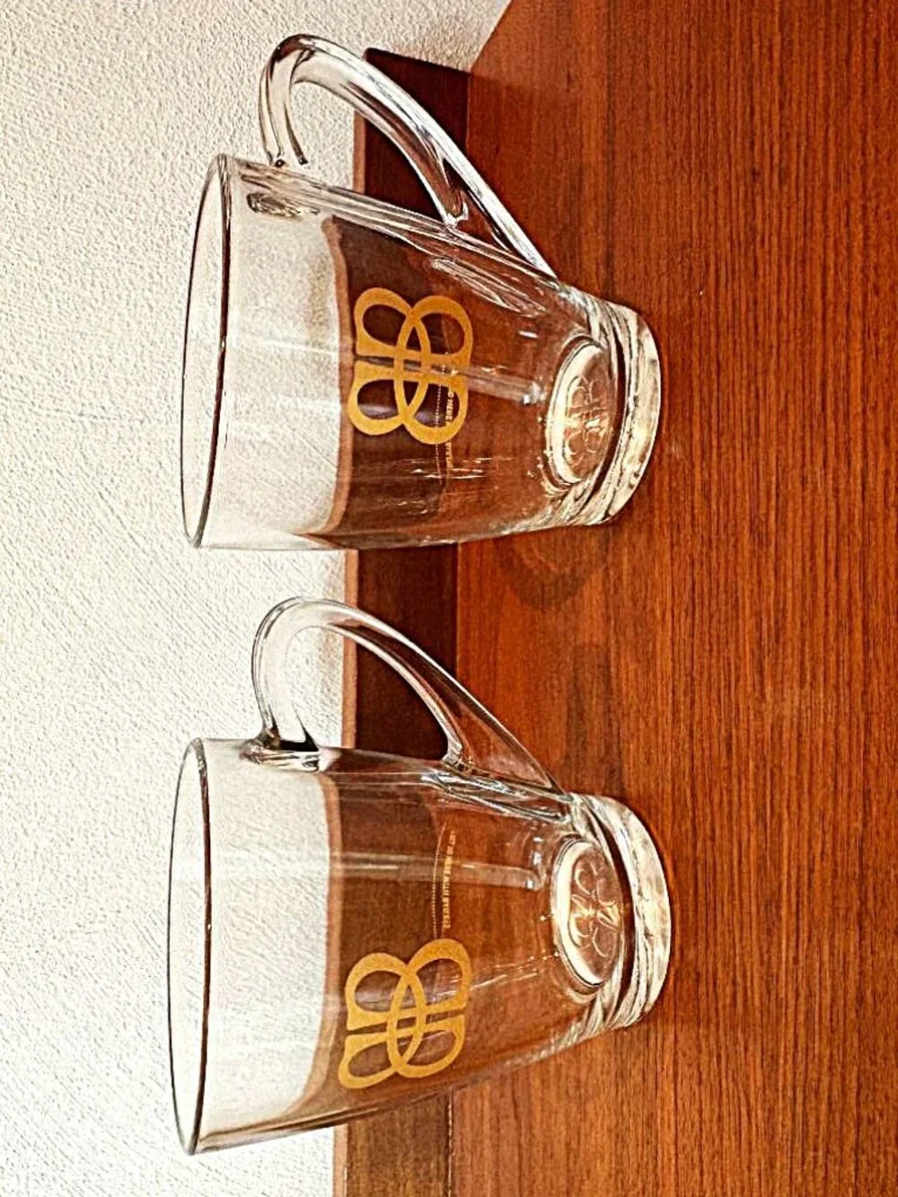 Vintage Baileys Irish Cream Clear Glass Coffee Mugs Gold 